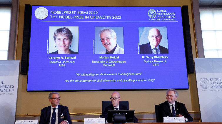 美國丹麥3科學家奪諾貝爾化學獎 表揚「點擊化學」貢獻