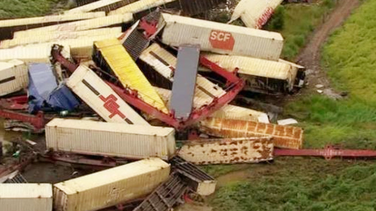 澳大利亞一貨運列車脫軌 數十個集裝箱墜落