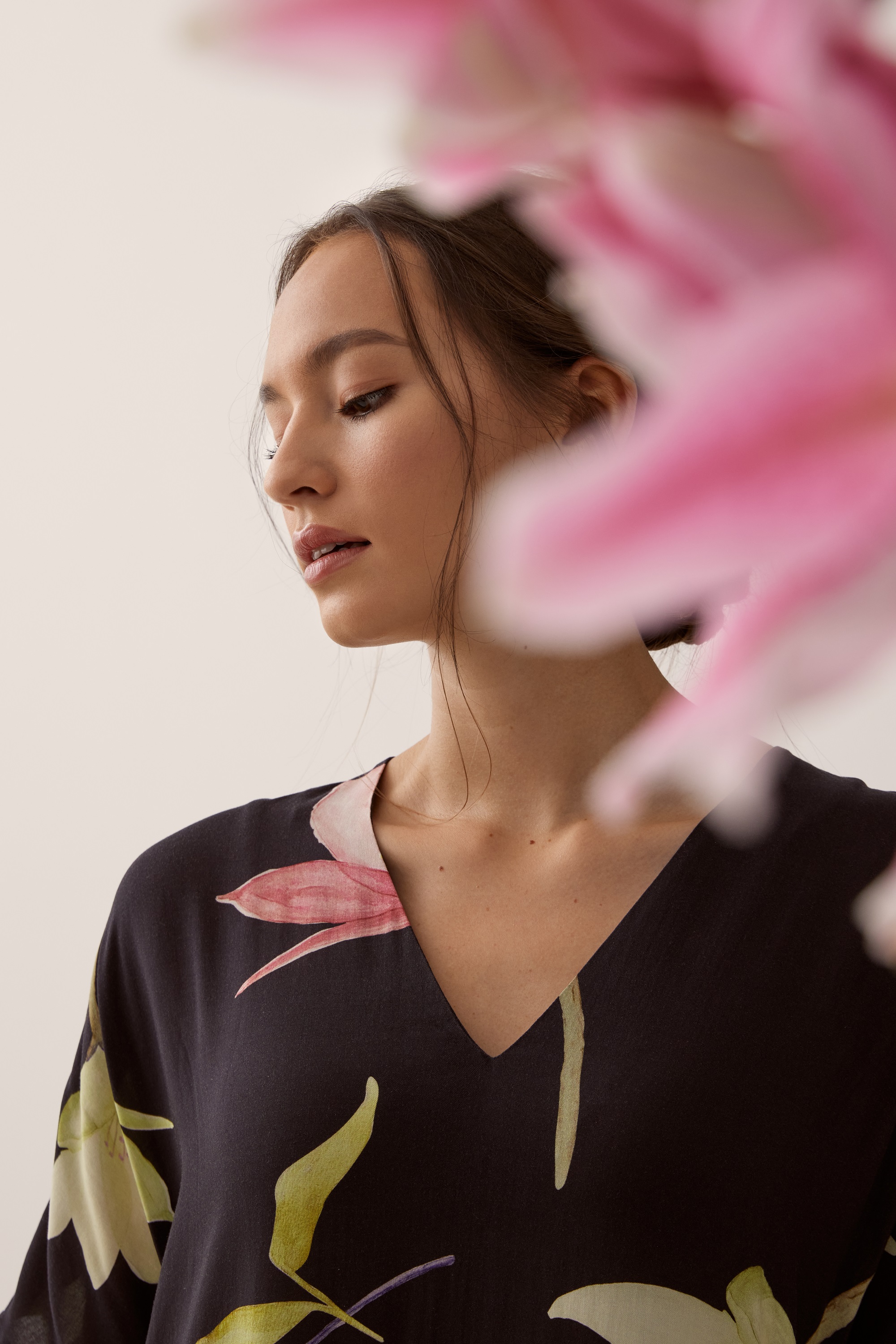 LB Loungewear_Fidelia V-neck Lounge Dress in Renewed Blooms (Black).jpg