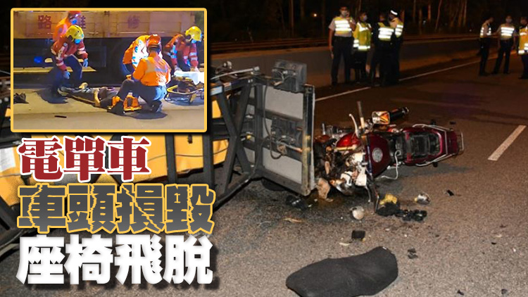 新田公路電單車撞工程車 六旬司機昏迷送院