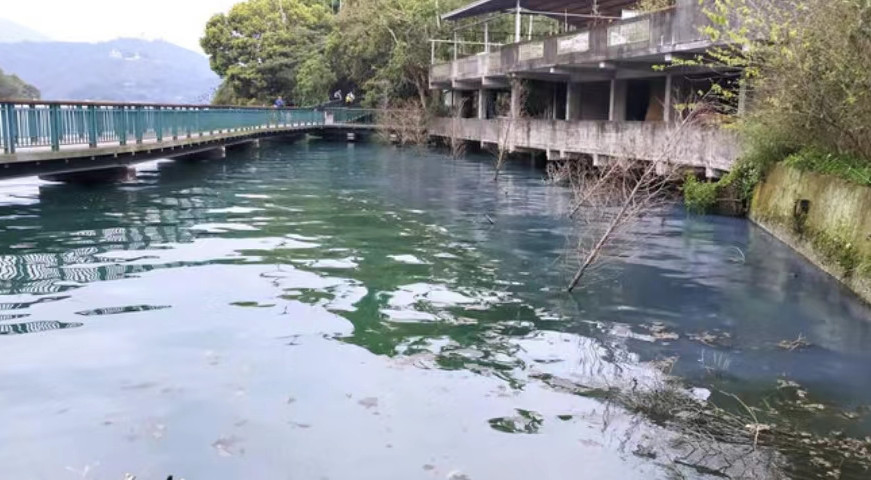 日月潭自行車道水域再被污染 疑飯店違法排污水