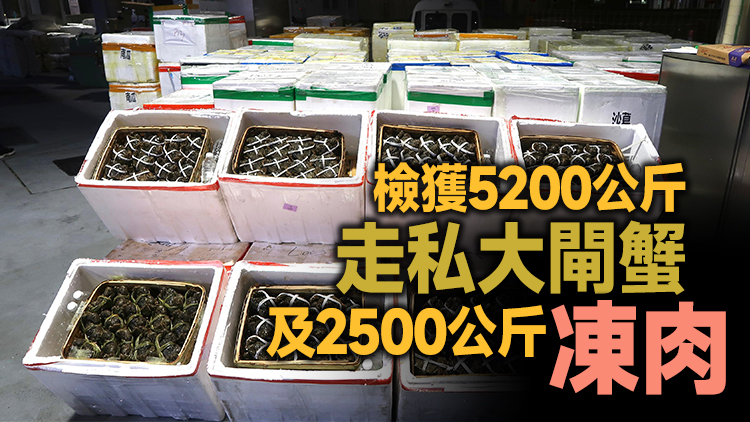 海關檢獲懷疑走私大閘蟹和凍肉 估值約290萬元