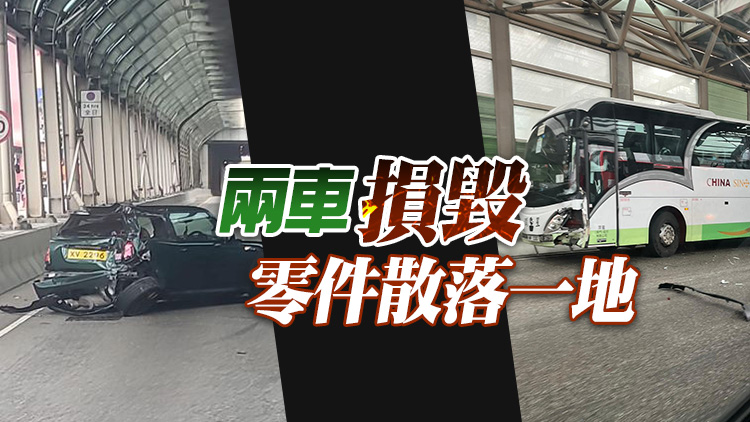 屯門公路私家車與旅遊巴相撞致一傷 相關道路全線封閉