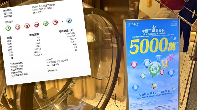 幸運二金多寶攪珠頭獎1注獨中 入嚟對冧把