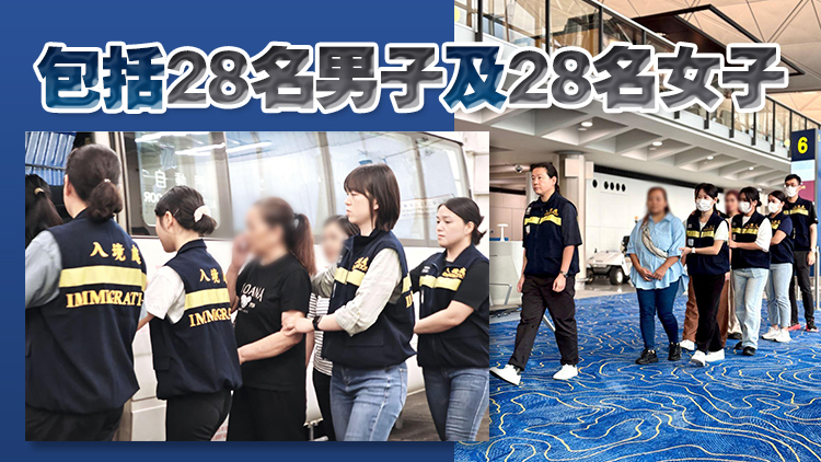 入境處遣送56名非法入境者及逾期逗留人士返回原居地