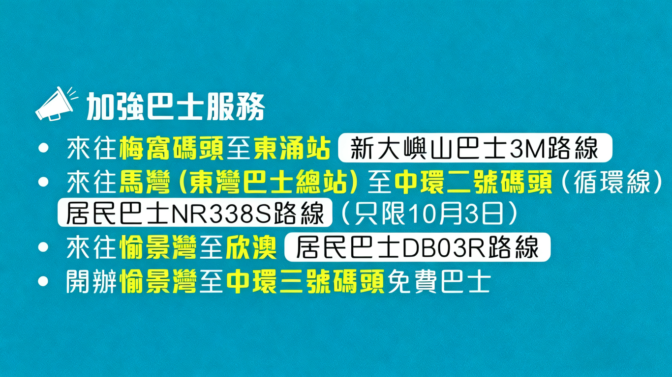 10月3日多條離島及港內渡輪航班取消或改時