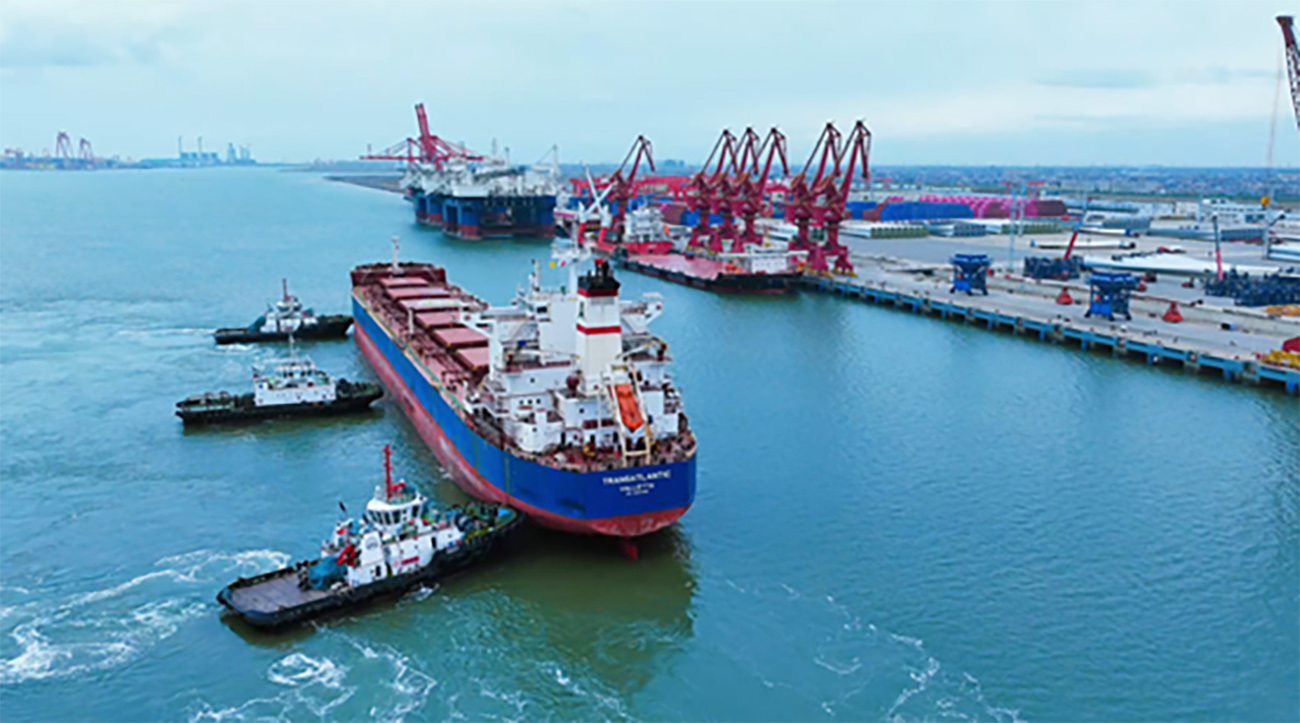 江蘇啟東口岸首次接卸進口大豆 糧食流通全鏈條打通